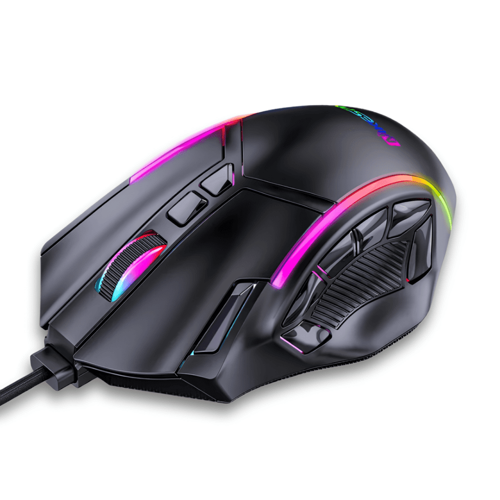 Face gauche de la souris filaire RGB X15 avec boutons programmables et éclairage RGB