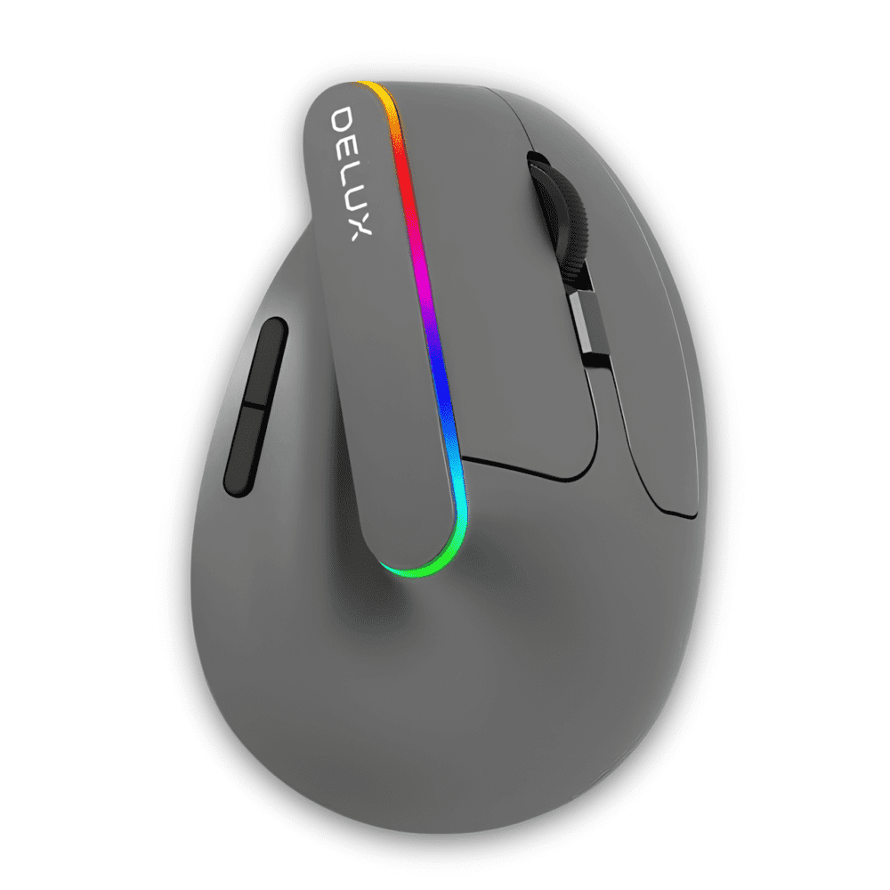 Souris ergonomique Delux M618DB en gris avec capteur haute précision jusqu'à 4000 DPI.