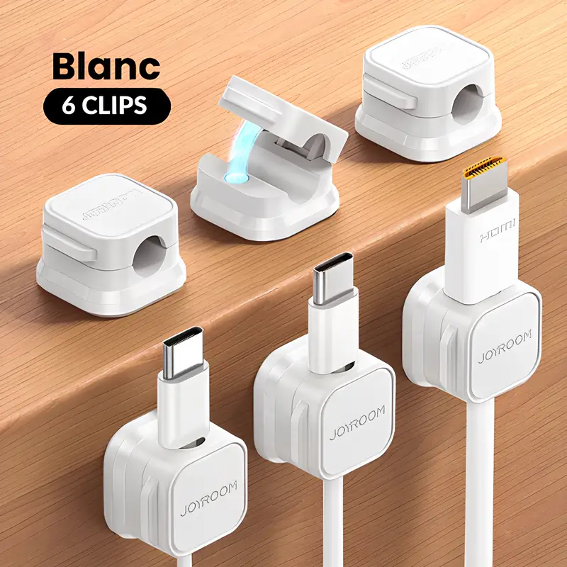 Lot de 6 clips blancs pour attache câble adhésif