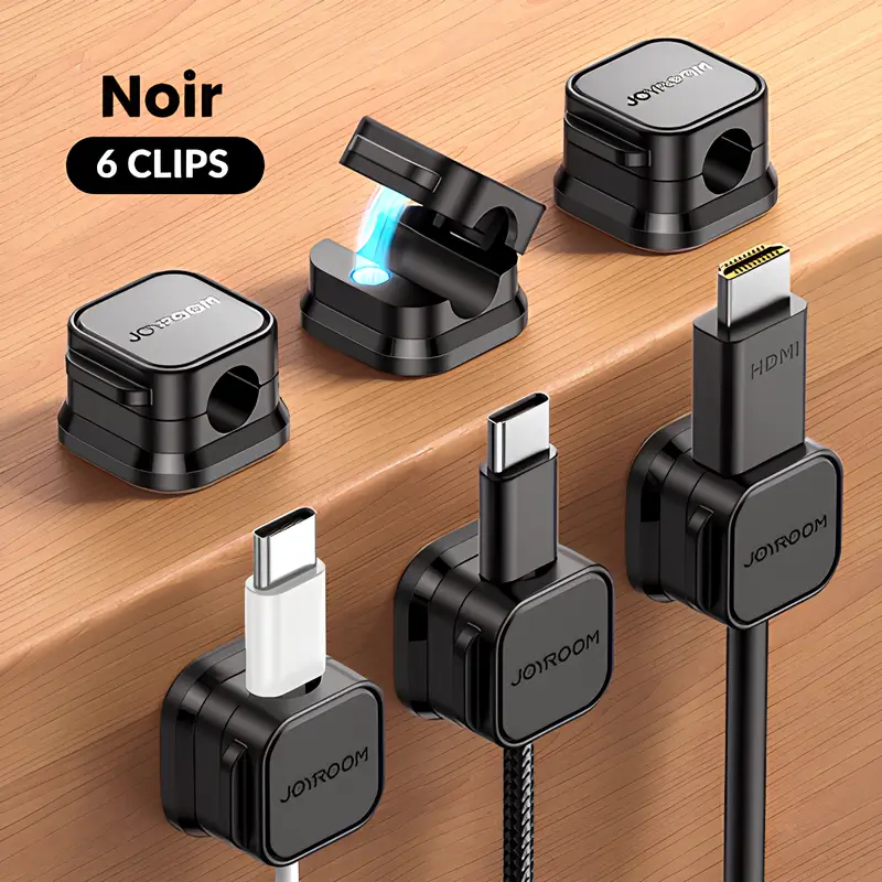 Lot de 6 clips noirs pour attache câble adhésif